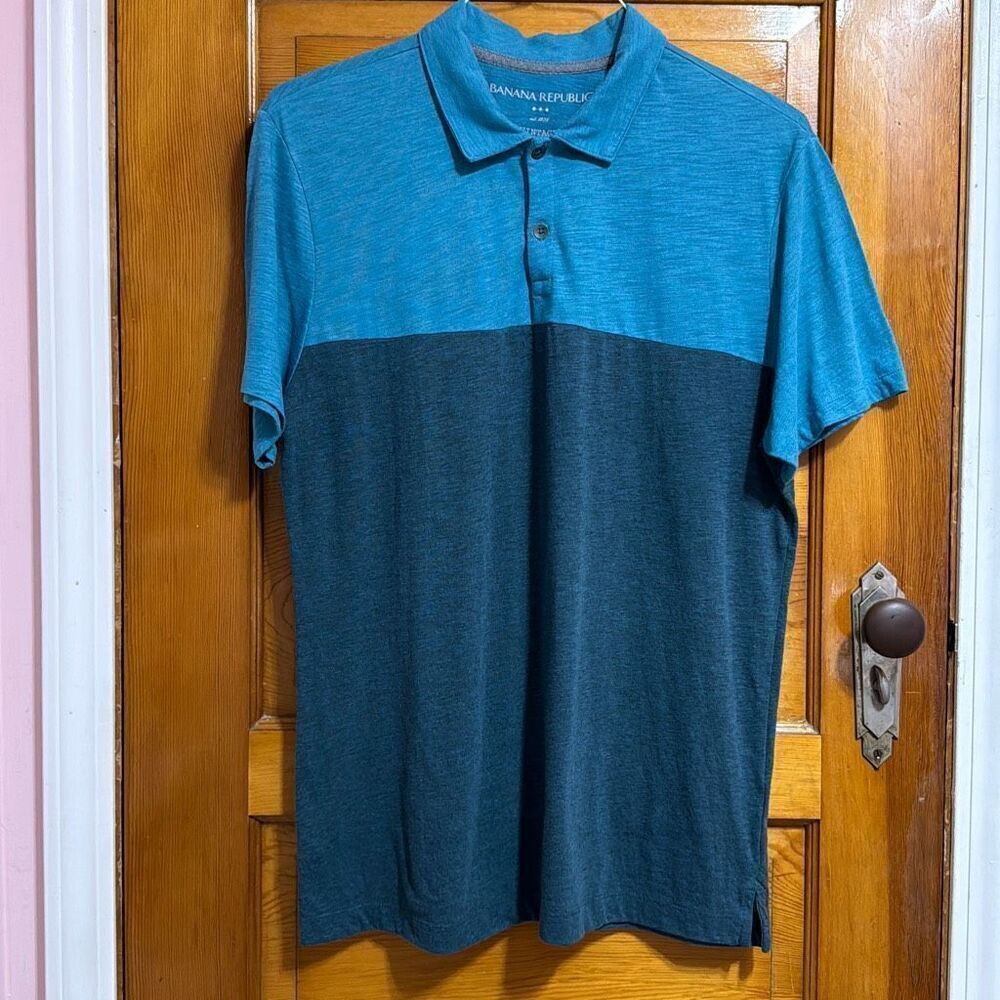 Banana Republic Vintage Polo Two Tone Teal Blue Shirt Men’s Large